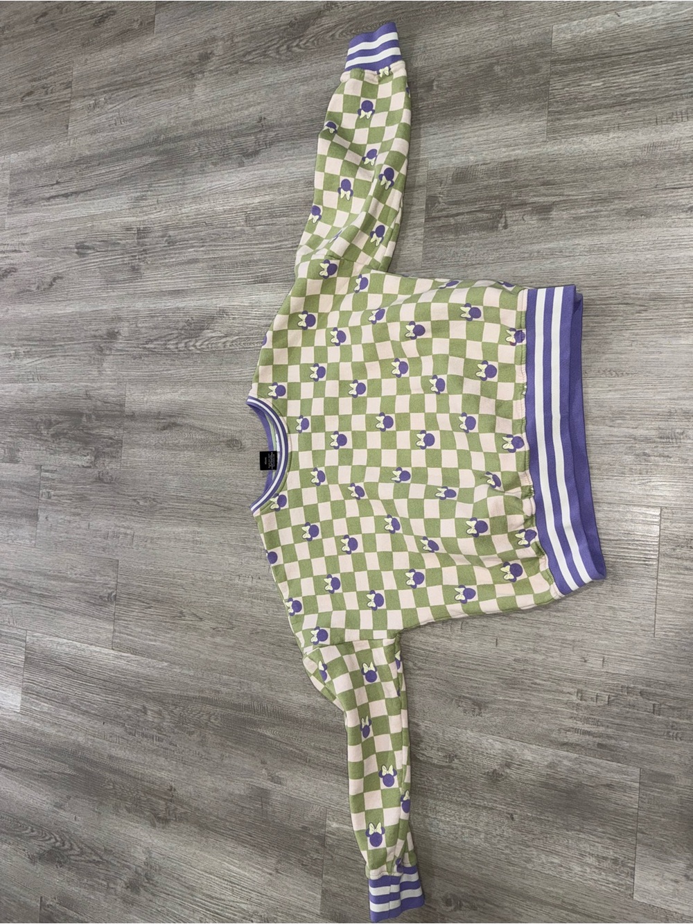 Disney Green and Purple Checkerboard Kids Crewneck Sweatshirt
